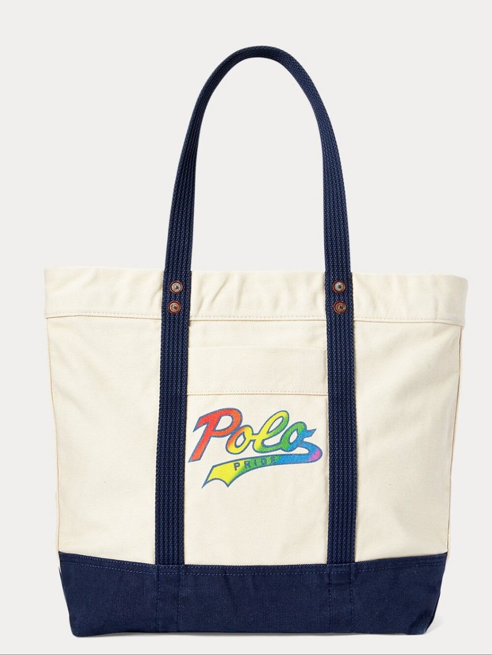 RALPH LAUREN NATURAL CANVAS Pride LARGE LOGO TOTE BAG Cream Blue NWT - Picture 4 of 8
